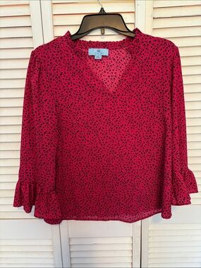 Cece hot pink and black floral blouse